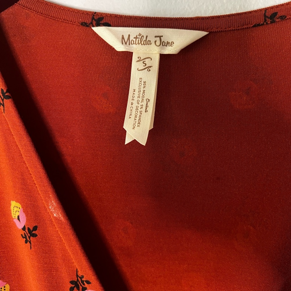Matilda Jane Rust Wrap Midi Dress with Pink & Yellow Floral - Picture 4 of 6